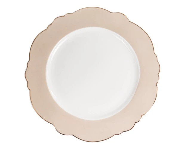 Farfurie ceramică bej cu margine ondulată
